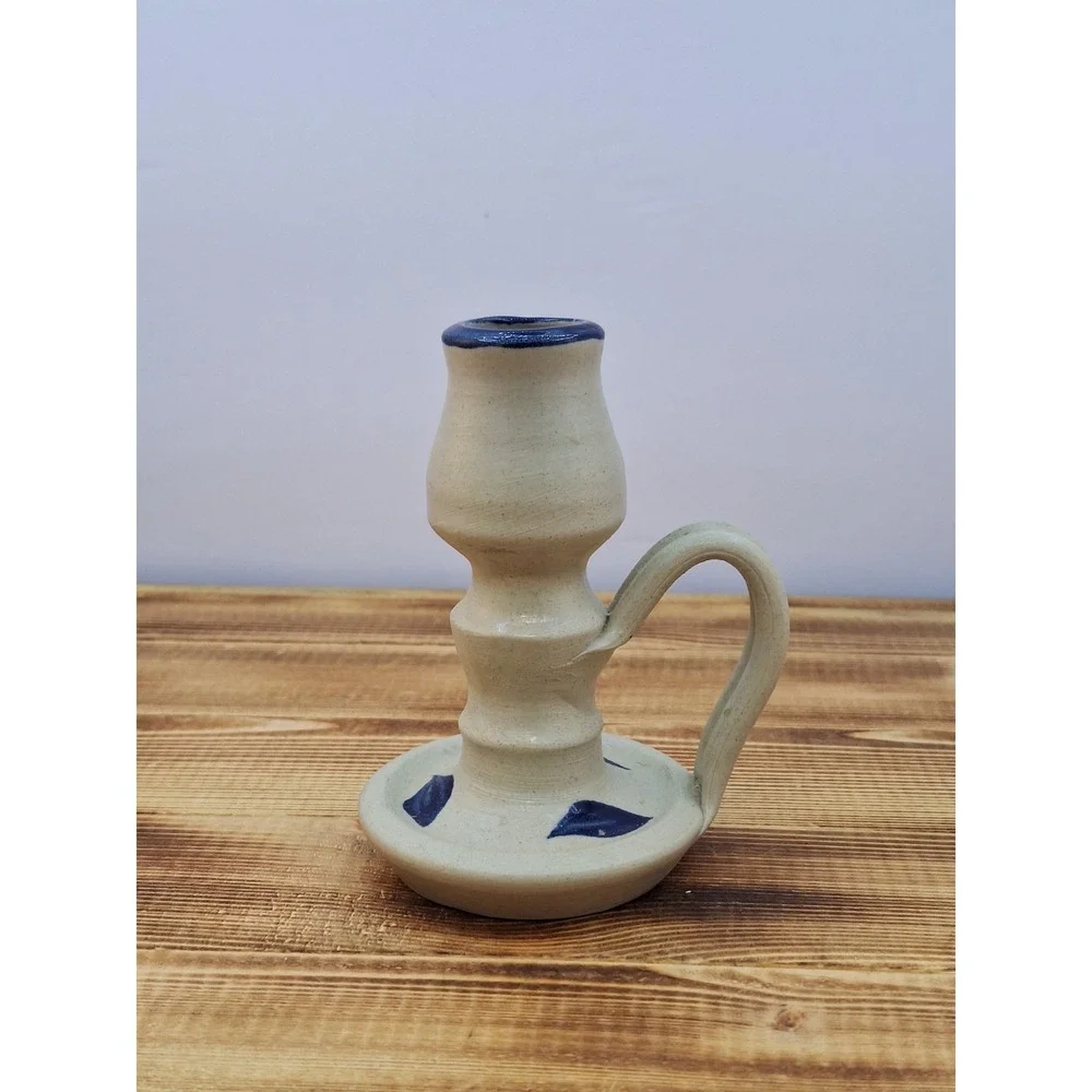 WPF Williamsport Pottery‎ Factory Candleholder 2000 Blue Leaf Design
